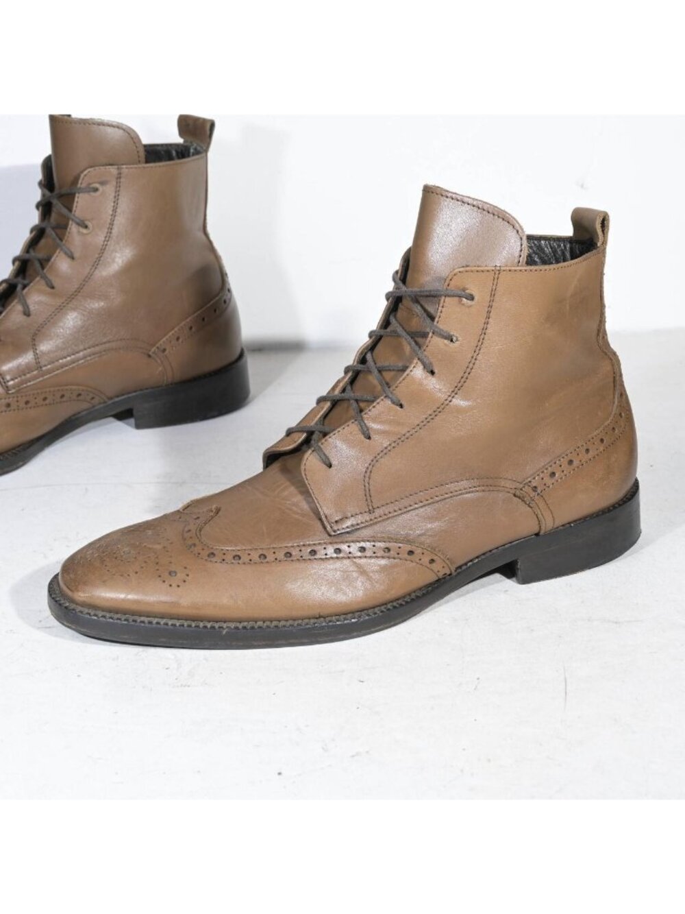 Brown Leather Wingtip Ankle Boots Brogue Dress Lace Up Made in Italy Men's Size